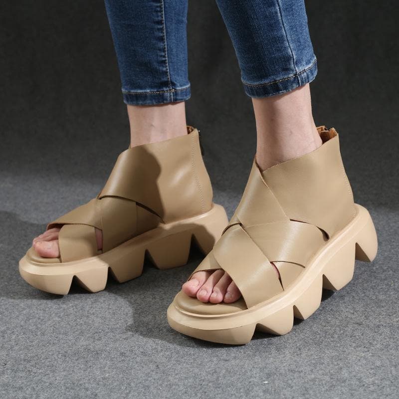 Beige Sandals Peep Toe Platform Sandals XZ-LX210622