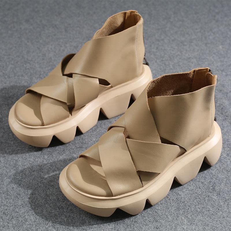 Beige Sandals Peep Toe Platform Sandals XZ-LX210622