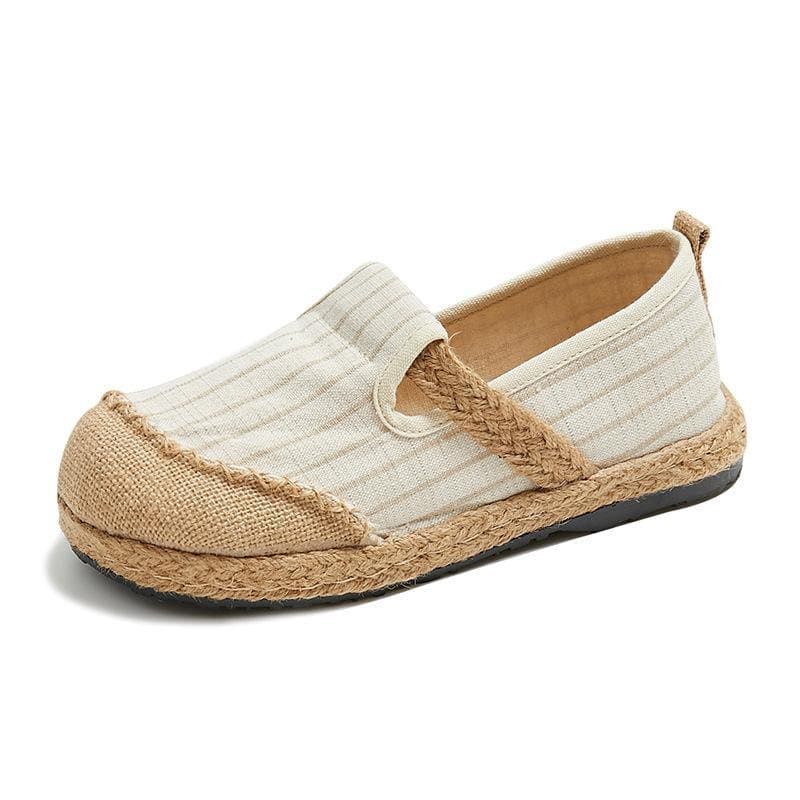 Beige Striped Cotton Linen Flat  Flat Shoes For Women PDX210630