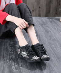 Black Cotton Fabric High Wedge Heels Shoes Embroideried Buckle Strap Flat Shoes For Women BX-XZ-PDX20220401