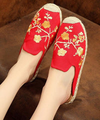 Black Embroideried Cotton Fabric Slippers Shoes LT210706