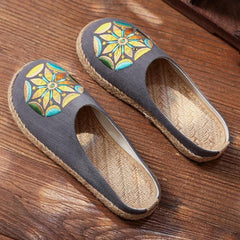 Black Embroideried Cotton Linen Slippers Shoes LT210630