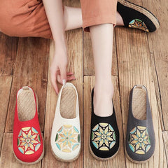 Black Embroideried Cotton Linen Slippers Shoes LT210630