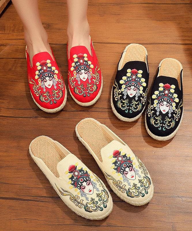 Black Embroideried Slippers Shoes LT210630