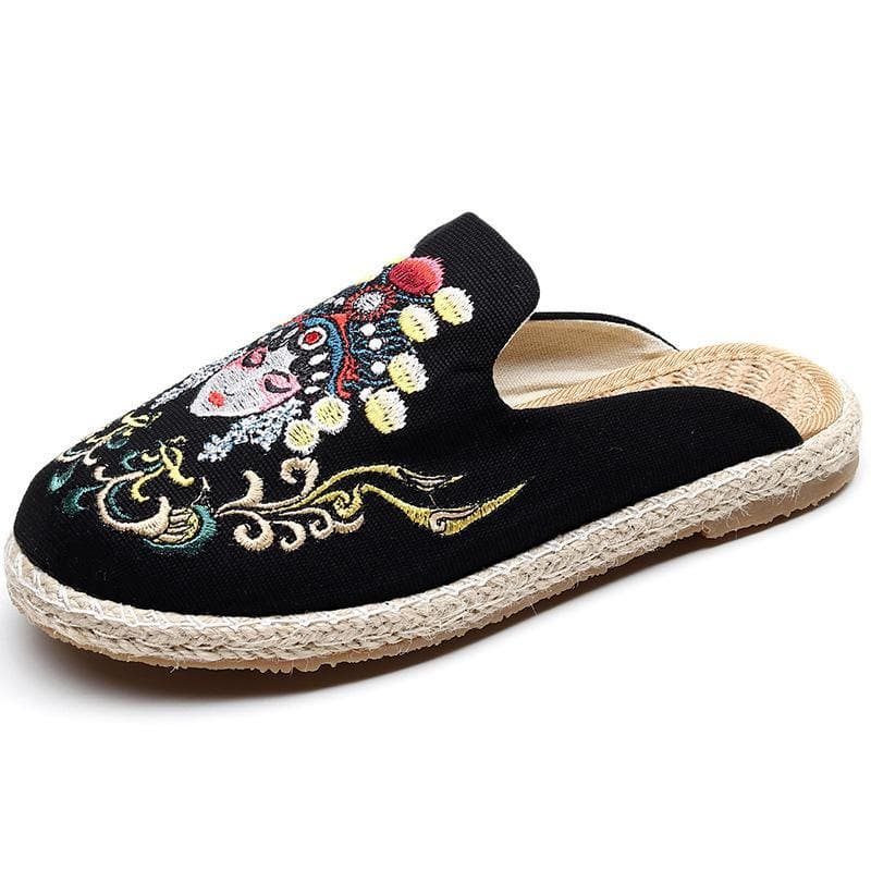 Black Embroideried Slippers Shoes LT210630