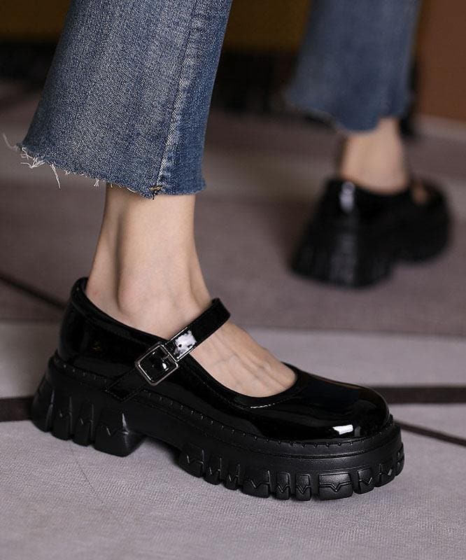 Black Flat Feet Shoes Buckle Strap Platform Flat Shoes For Women XZ-PDX210728