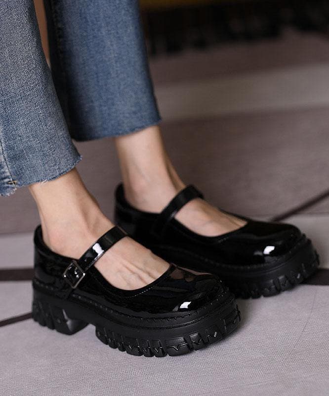 Black Flat Feet Shoes Buckle Strap Platform Flat Shoes For Women XZ-PDX210728