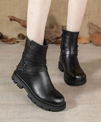 Black Genuine Leather Platform  flat boots XZ-XZ210804