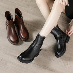 Black Genuine Leather Platform  flat boots XZ-XZ210804