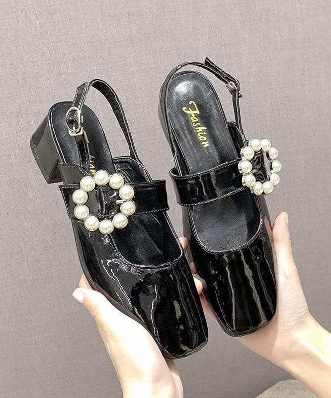 Black High Heels Chunky Faux Leather Comfy Buckle Strap High Heels XZ-LX210728