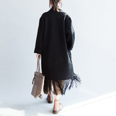 Black long cashmere coats oversized long woolen jackets tasseled cardigans CDG171028