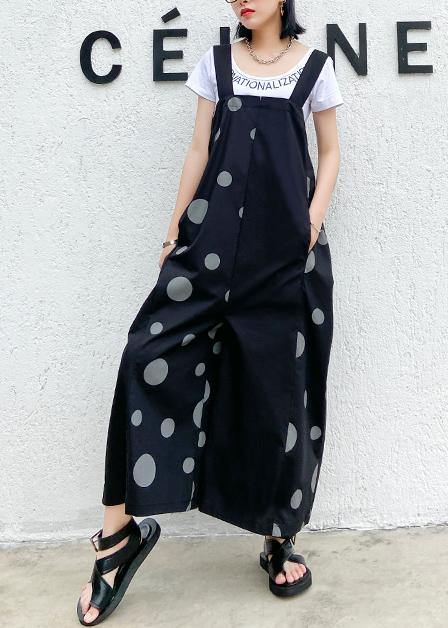 Black polka dot overalls 2021 new loose large size nine points straight wide leg pants dylinoshop