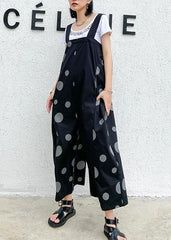 Black polka dot overalls 2021 new loose large size nine points straight wide leg pants dylinoshop