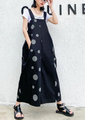 Black polka dot overalls 2021 new loose large size nine points straight wide leg pants dylinoshop