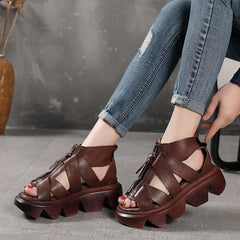 Black zippered Flat Platform Walking Sandals XZ-LX210624