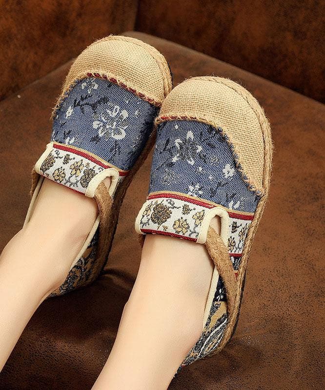 Blue Jacquard Flats Cotton Linen Fabric Unique Splicing Flat Shoes PDX210630