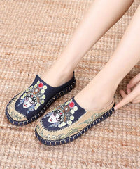 Blue Linen Fabric Unique Bei jing opera Embroideried Slide Sandals BX-XZ-LT20220401