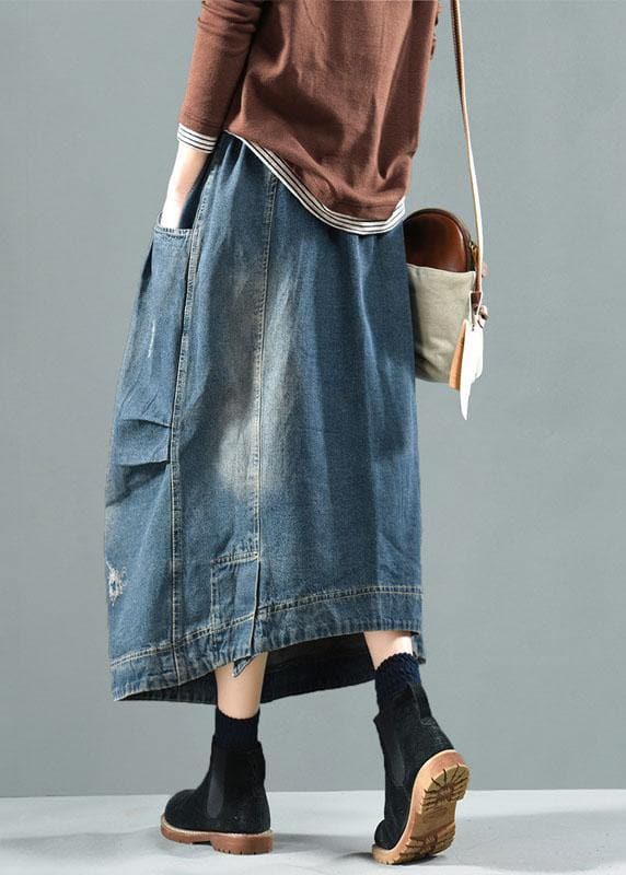 Blue Pockets Retro Patchwork Summer Skirts Denim GK-SKTS210715