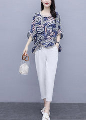 Blue Print Top And Pants Two Pieces Set Summer GK-TPIEC220422