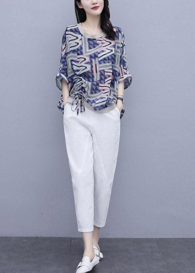 Blue Print Top And Pants Two Pieces Set Summer GK-TPIEC220422