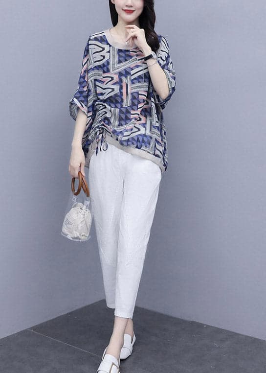 Blue Print Top And Pants Two Pieces Set Summer GK-TPIEC220422