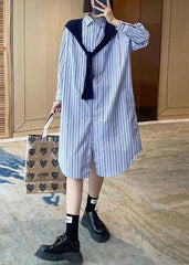 Blue Stripe Long Patchwork Cape Design Loose Shirt Skirt AT-SDL210417