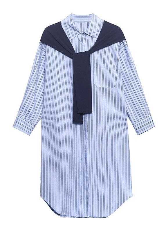 Blue Stripe Long Patchwork Cape Design Loose Shirt Skirt AT-SDL210417