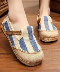 Blue Striped Cotton Fabric Flats Splicing Flat Shoes For Women PDX210630