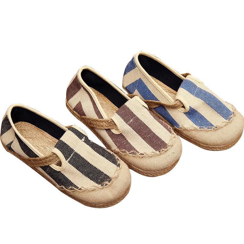 Blue Striped Cotton Fabric Flats Splicing Flat Shoes For Women PDX210630