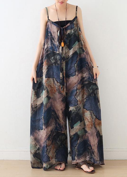 Blue Suspender Print Women Summer New Oversized Wide Leg Pants dylinoshop