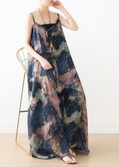 Blue Suspender Print Women Summer New Oversized Wide Leg Pants dylinoshop