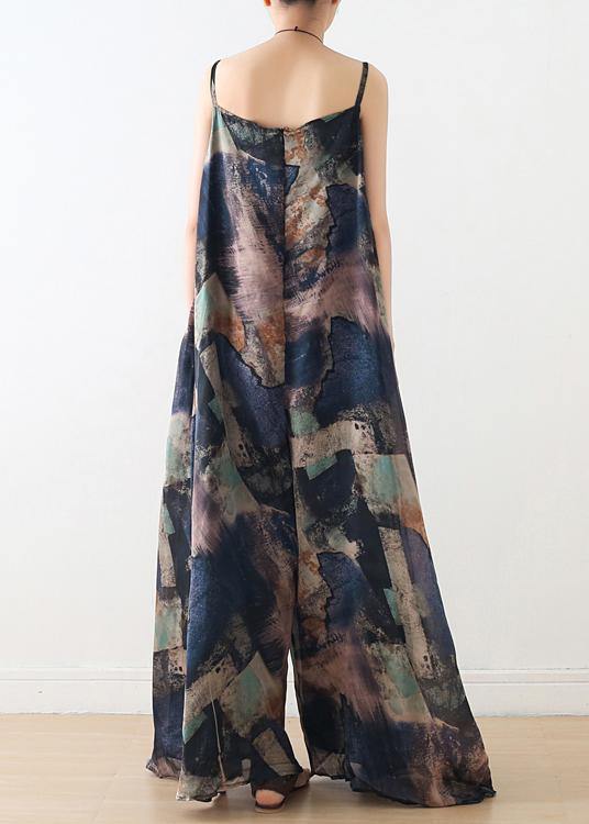 Blue Suspender Print Women Summer New Oversized Wide Leg Pants dylinoshop