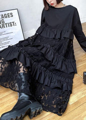 Bohemian Black Ruffles Pockets Fall Lace Dresses AT-FDM210907