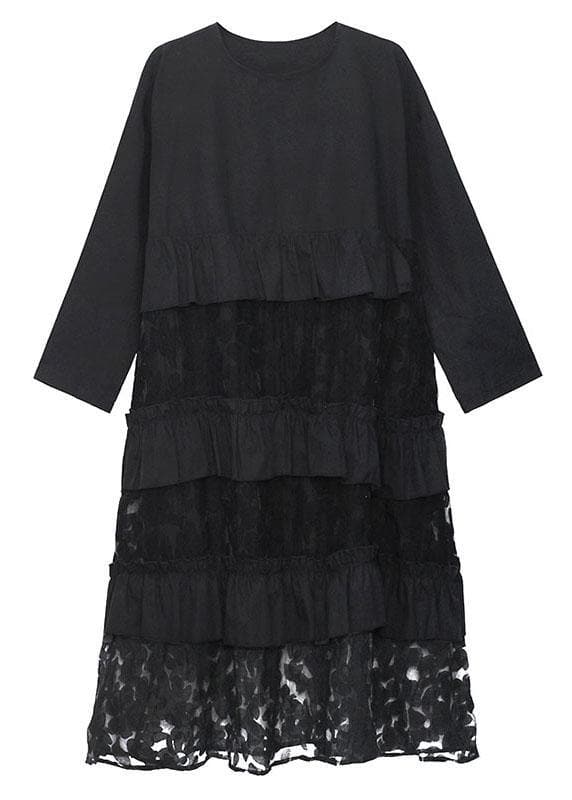 Bohemian Black Ruffles Pockets Fall Lace Dresses AT-FDM210907