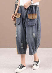 Bohemian Blue High Waist Pockets Summer Denim Pants 210722