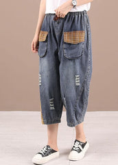 Bohemian Blue High Waist Pockets Summer Denim Pants 210722