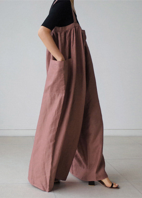 Bohemian Brown Slash Neck Pockets Jumpsuit Pants Summer dylinoshop