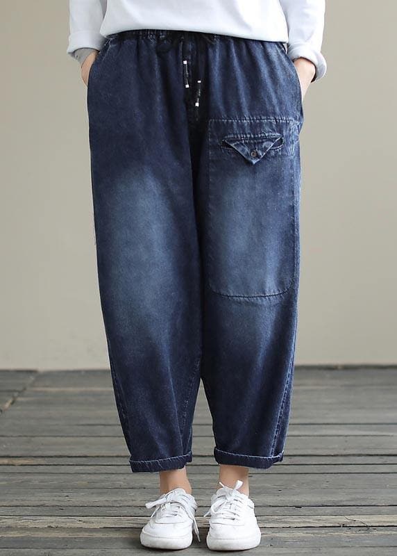 Bohemian Denim Blue High Waist Loose Spring Cinched Work Outfits Wild Trousers LPTS210201