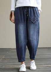 Bohemian Denim Blue High Waist Loose Spring Cinched Work Outfits Wild Trousers LPTS210201