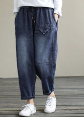 Bohemian Denim Blue High Waist Loose Spring Cinched Work Outfits Wild Trousers LPTS210201