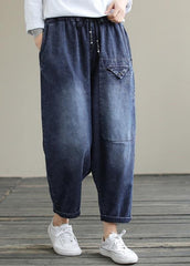 Bohemian Denim Blue High Waist Loose Spring Cinched Work Outfits Wild Trousers LPTS210201