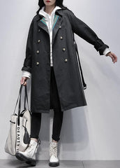 Bohemian Notched tie waist Fine trench coat black Knee coats TCT201207