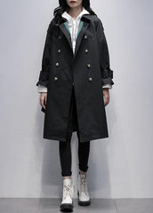 Bohemian Notched tie waist Fine trench coat black Knee coats TCT201207