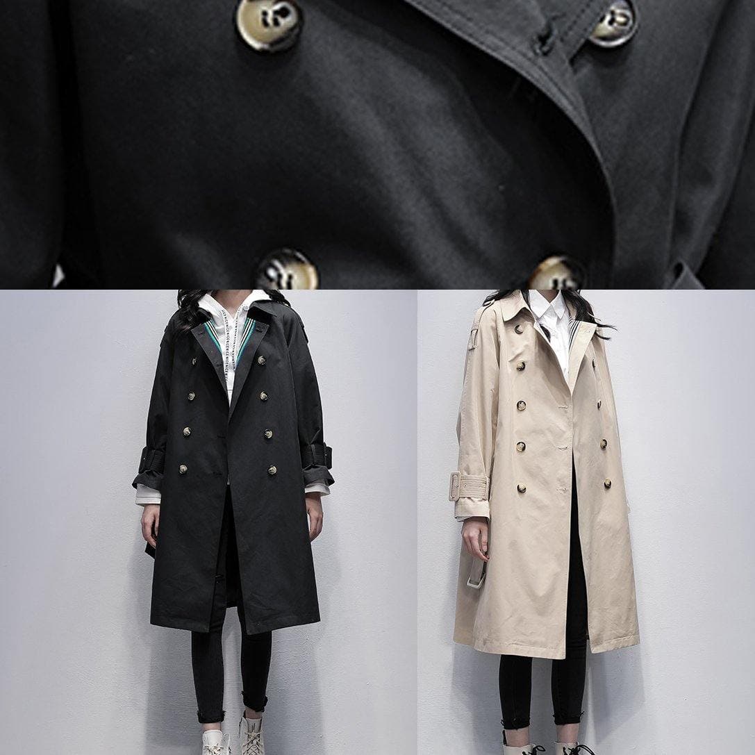 Bohemian Notched tie waist Fine trench coat black Knee coats TCT201207