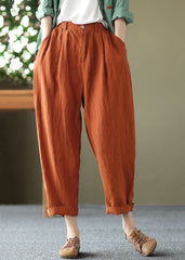 Bohemian Orange High Waist Pockets Original Design Linen Harem Pants Summer GK-LPTS220516