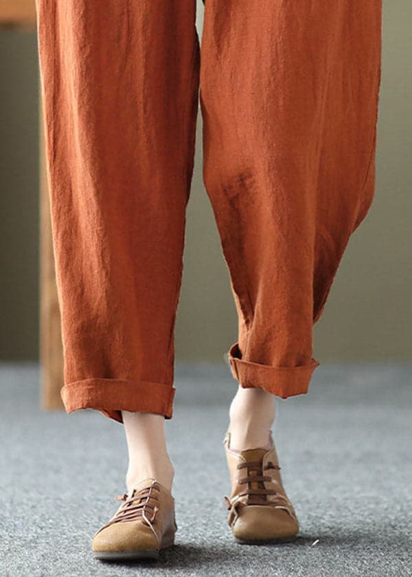 Bohemian Orange High Waist Pockets Original Design Linen Harem Pants Summer GK-LPTS220516