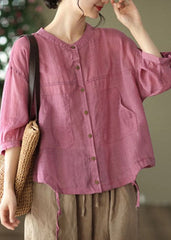 Bohemian Rose O-Neck Patchwork Linen Tops Bracelet Sleeve GK-HTP220804