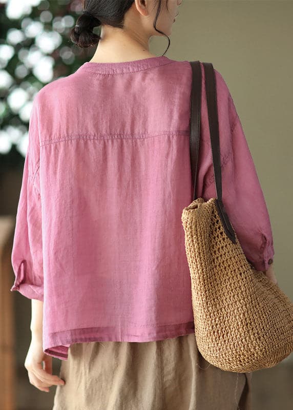 Bohemian Rose O-Neck Patchwork Linen Tops Bracelet Sleeve GK-HTP220804