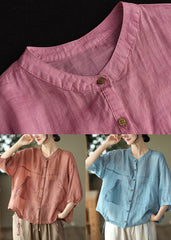 Bohemian Rose O-Neck Patchwork Linen Tops Bracelet Sleeve GK-HTP220804