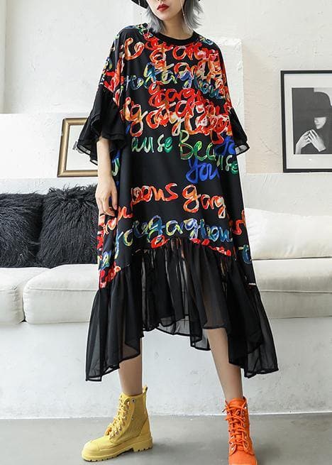 Bohemian black print cotton quilting clothes o neck patchwork Maxi summer Dress AT-SDL190614